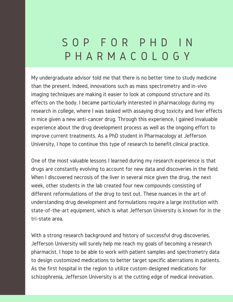example of statement of purpose for phd in pharmacology