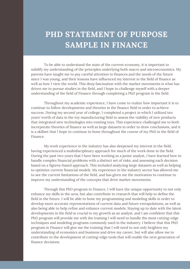 phd statement of purpose sample in finance