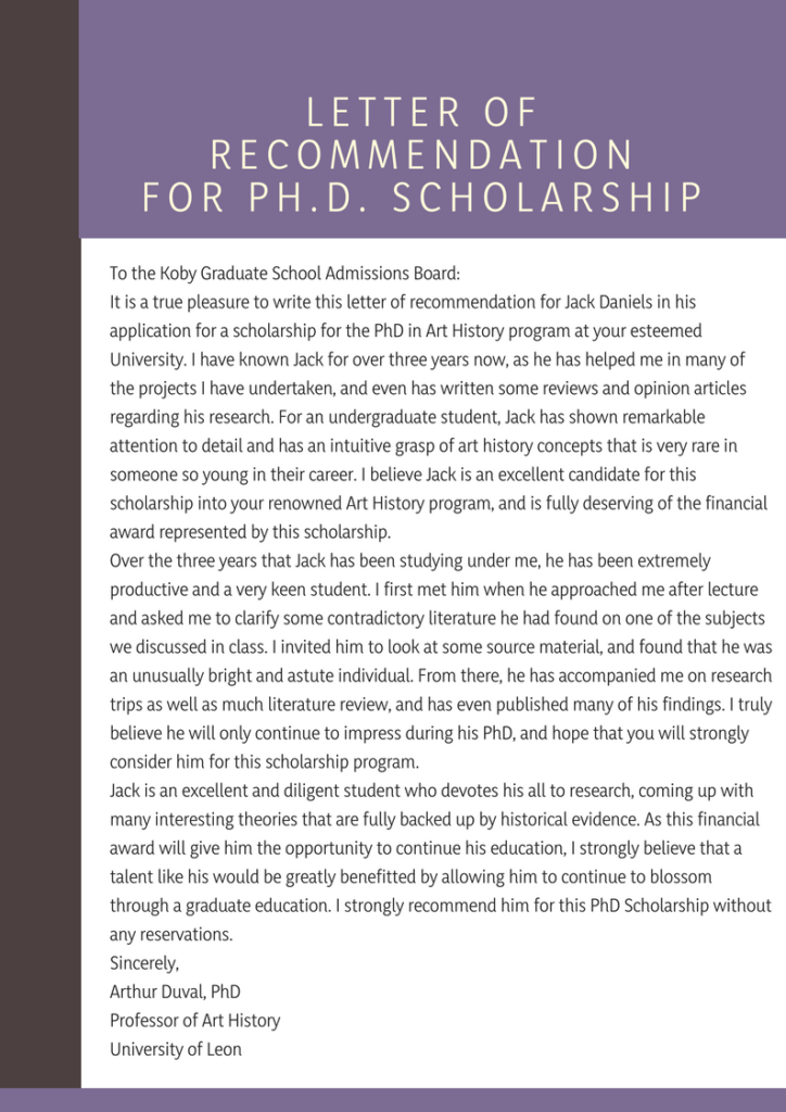 sample of recommendation letter for phd scholarship