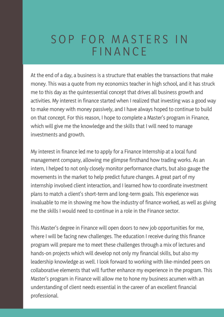 sample statement of purpose for masters in finance