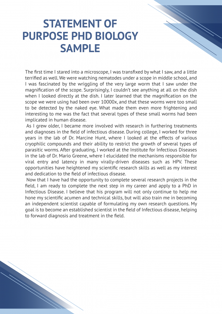 statement of purpose phd biology sample