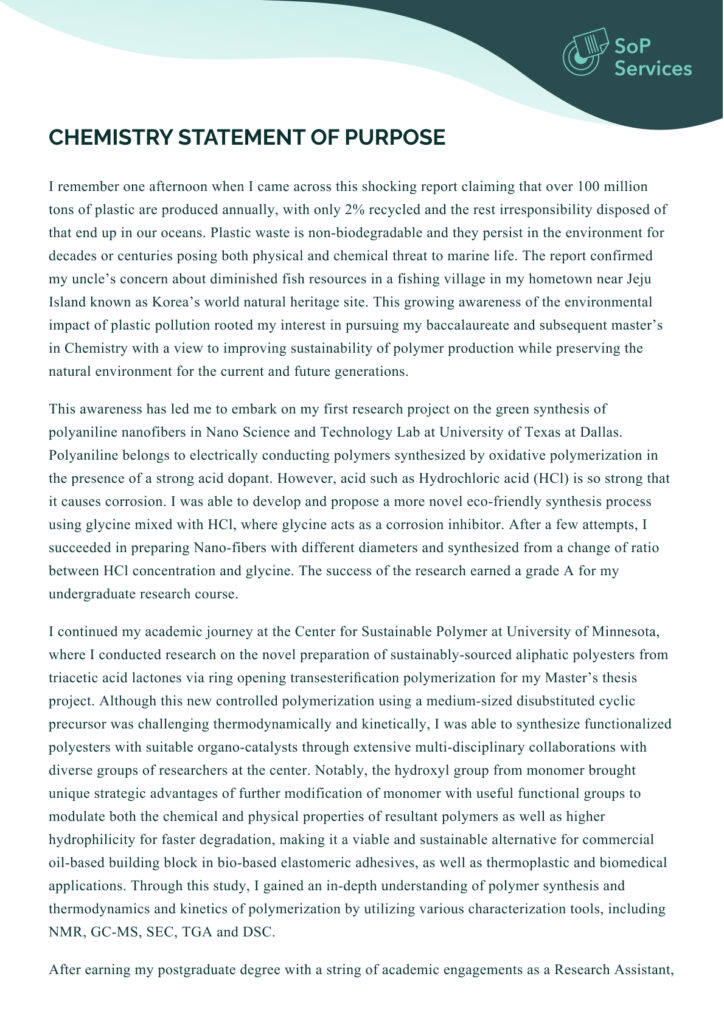 graduate statement of purpose chemistry