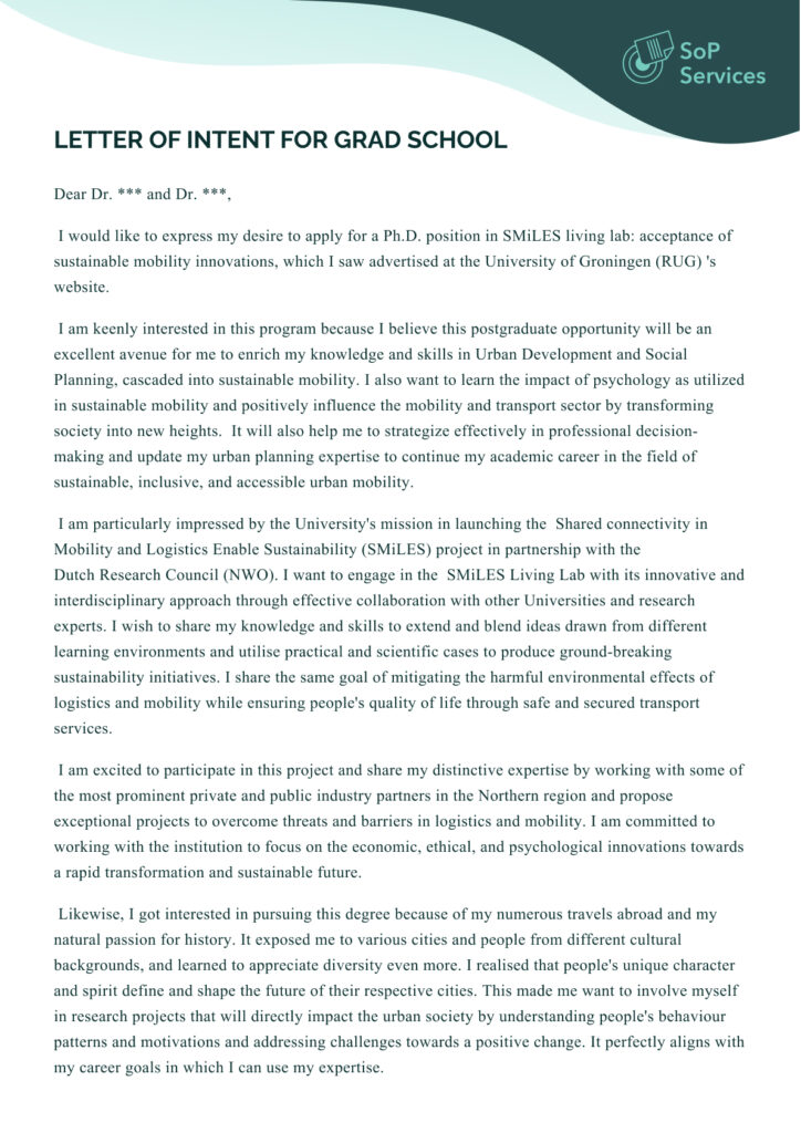 letter of intent for grad school letter of intent for grad school