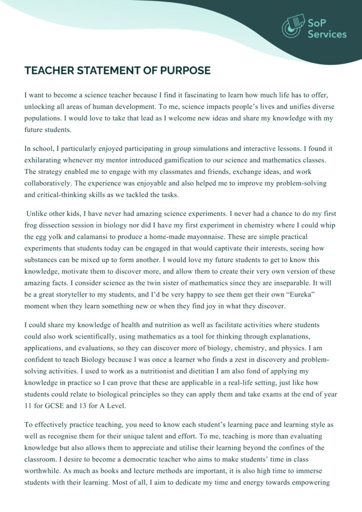 teacher statement of purpose